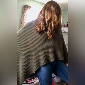 Express Olive Ribbed Poncho Sweater